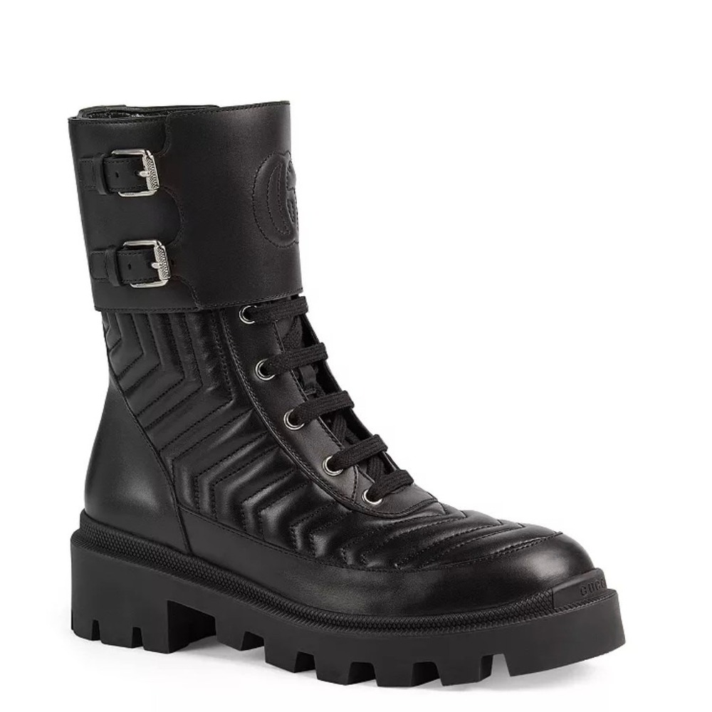 Gucci Frances Quilted Leather Combat Boots in Black Size 37.5 - Picture 6 of 16